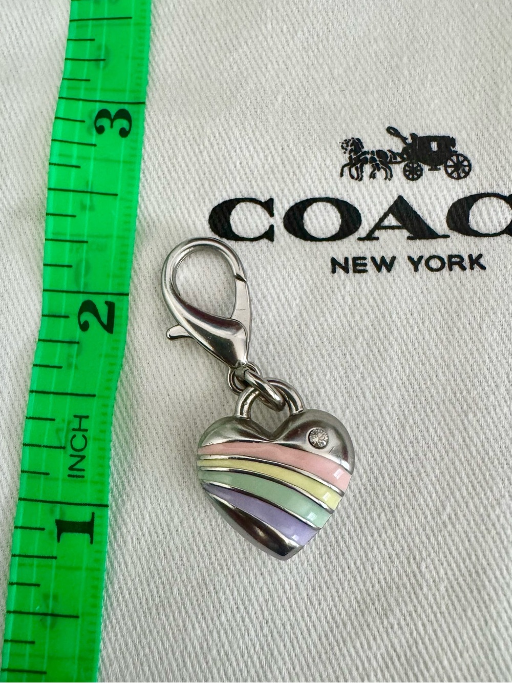 COACH Silver Pastel Rainbow Enamel Heart Bag Charm